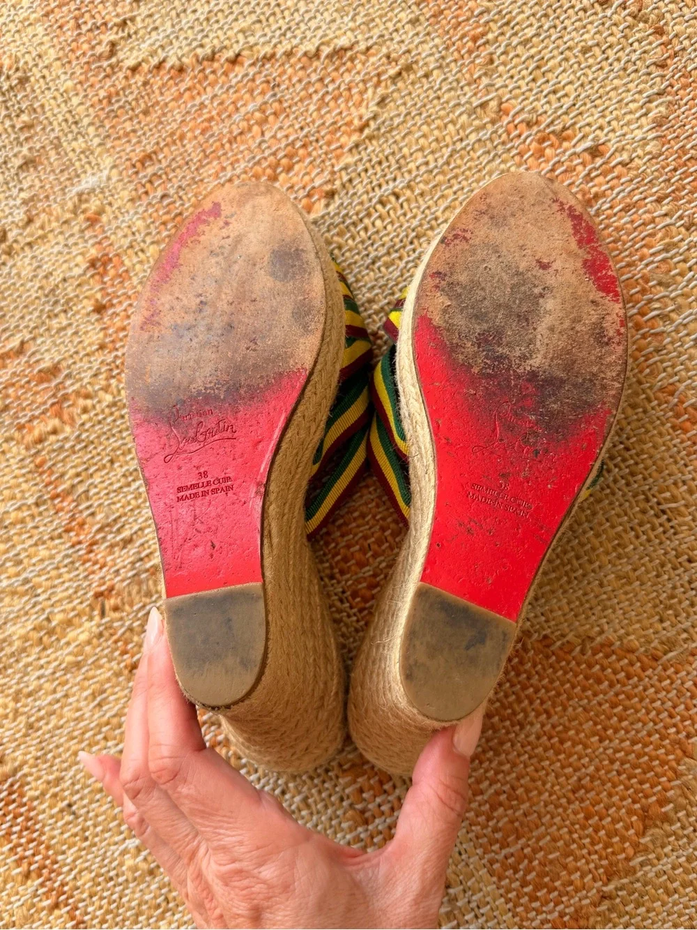 Y2K Vintage Christian Louboutin Rasta Jamaican Heel Sandal Espadrilles Size 38